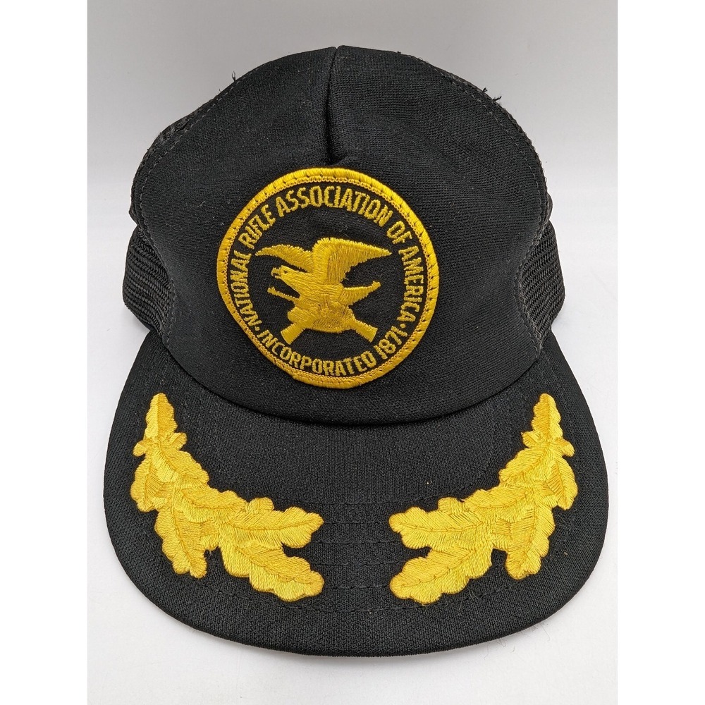 Vintage K Products NRA Mesh Snapback Trucker Hat Cap Patch Black Gold Leaf